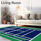 Deep Blue Tennis Court Geometric Lines Rug