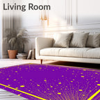 Vibrant Purple Yellow Bursting Particles Rug