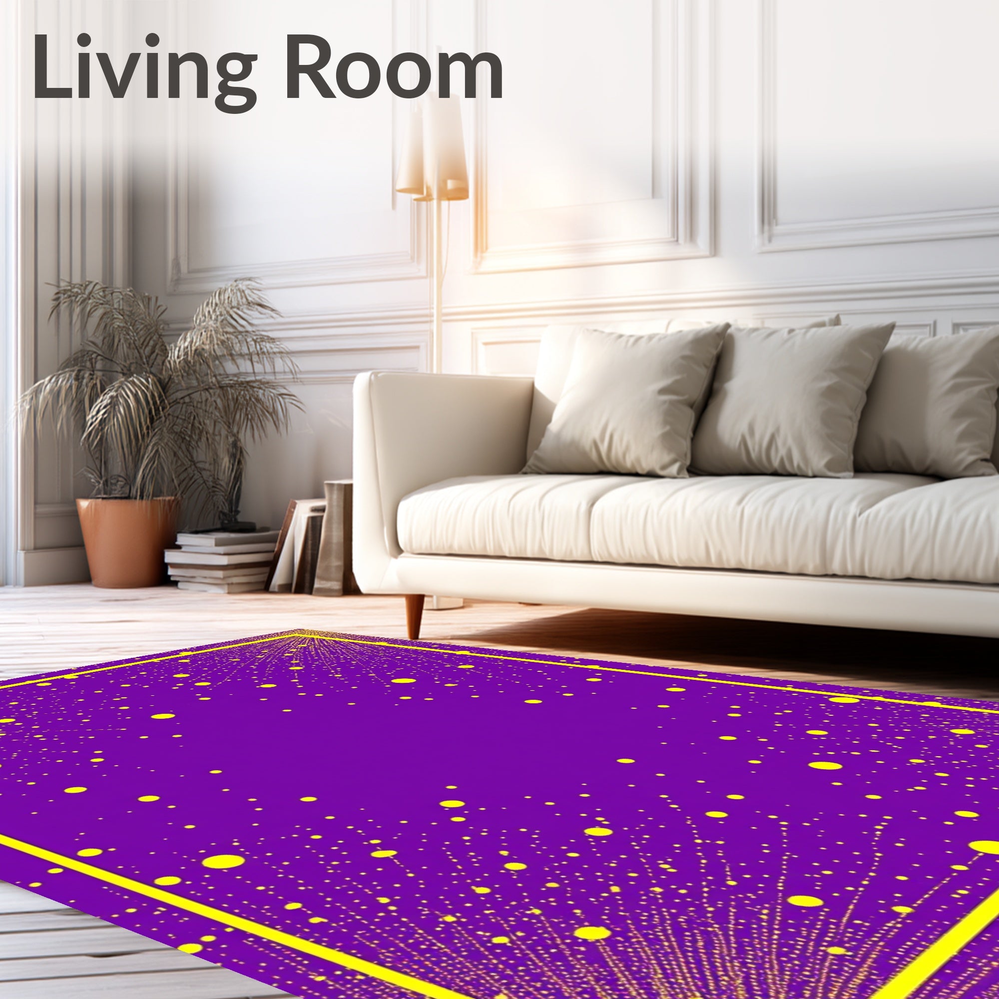 Vibrant Purple Yellow Bursting Particles Rug
