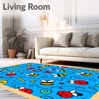 Whimsical bee and ladybug alphabet blue Rug