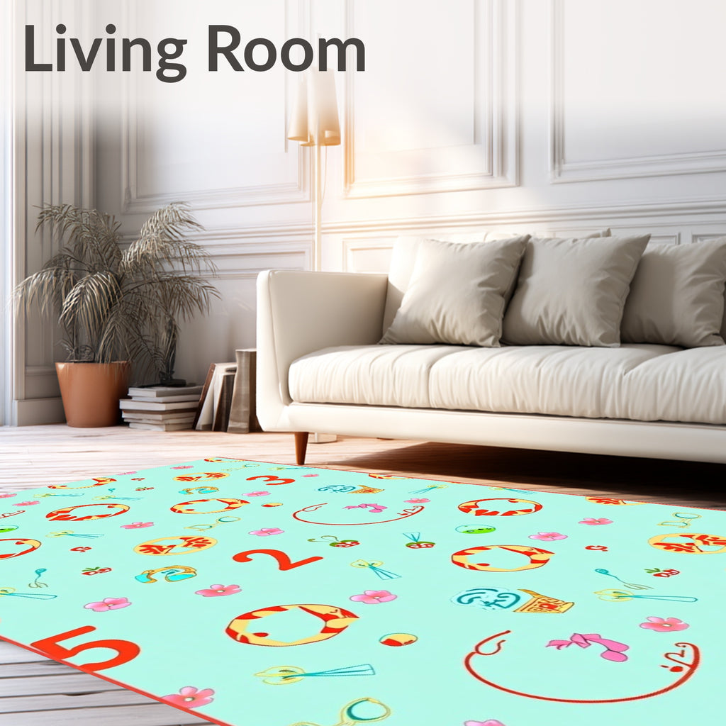Playful Aqua Numeric Floral Rug