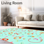 Playful Aqua Numeric Floral Rug