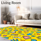 Whimsical Yellow Pop Art Collage Rug