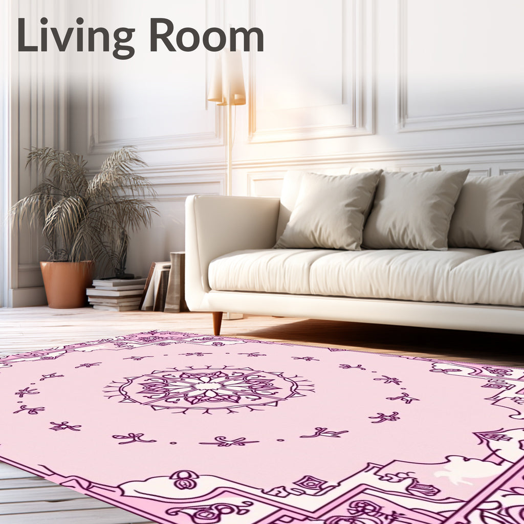 Pink Floral Medallion Bordered Rug