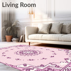 Pink Floral Medallion Bordered Rug