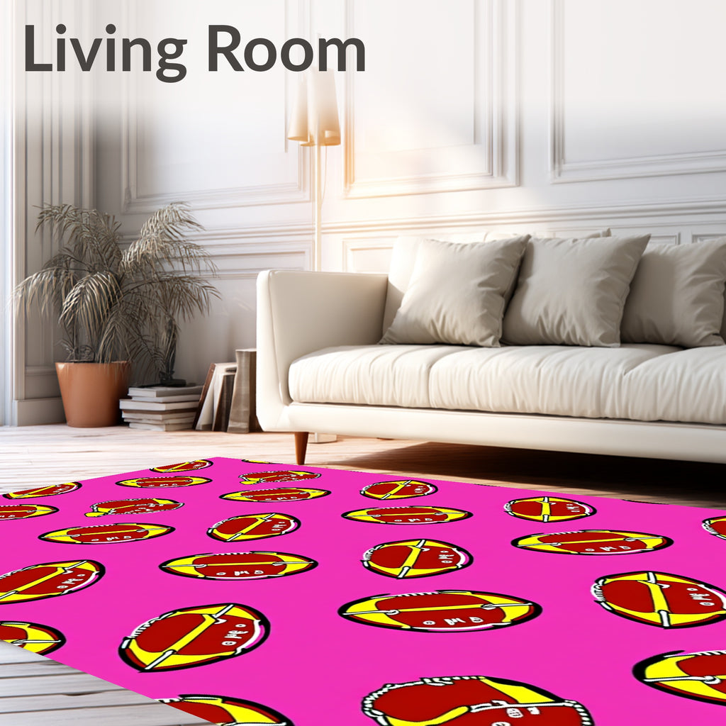 Vibrant Red Yellow Football Repeat Rug