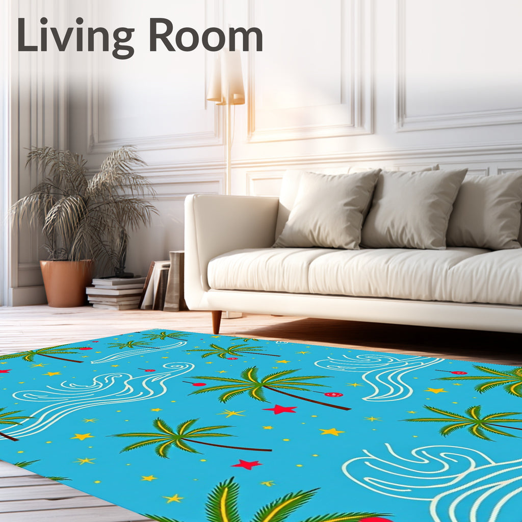 Tropical Palm Trees with Ornate Waves Rug