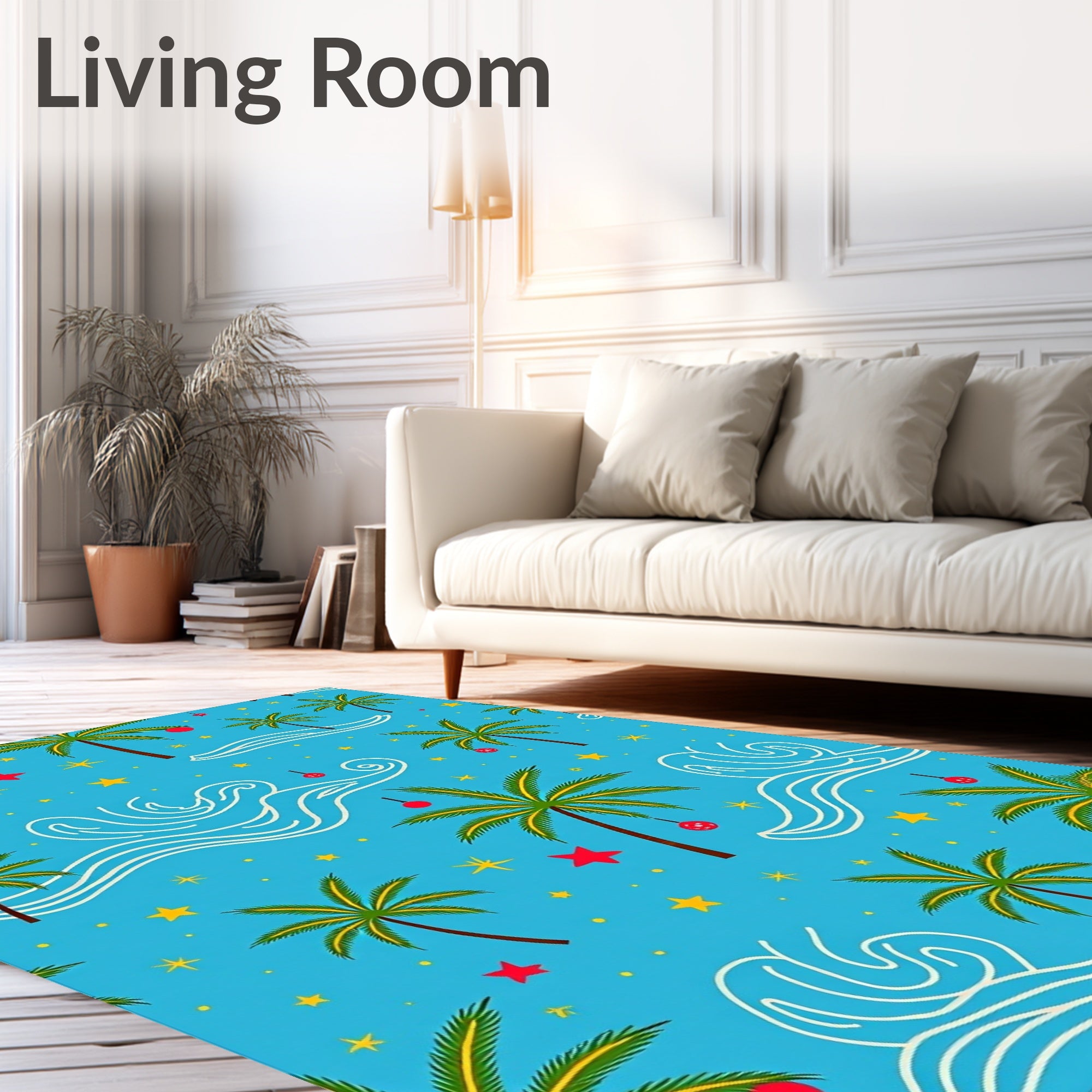 Tropical Palm Trees with Ornate Waves Rug