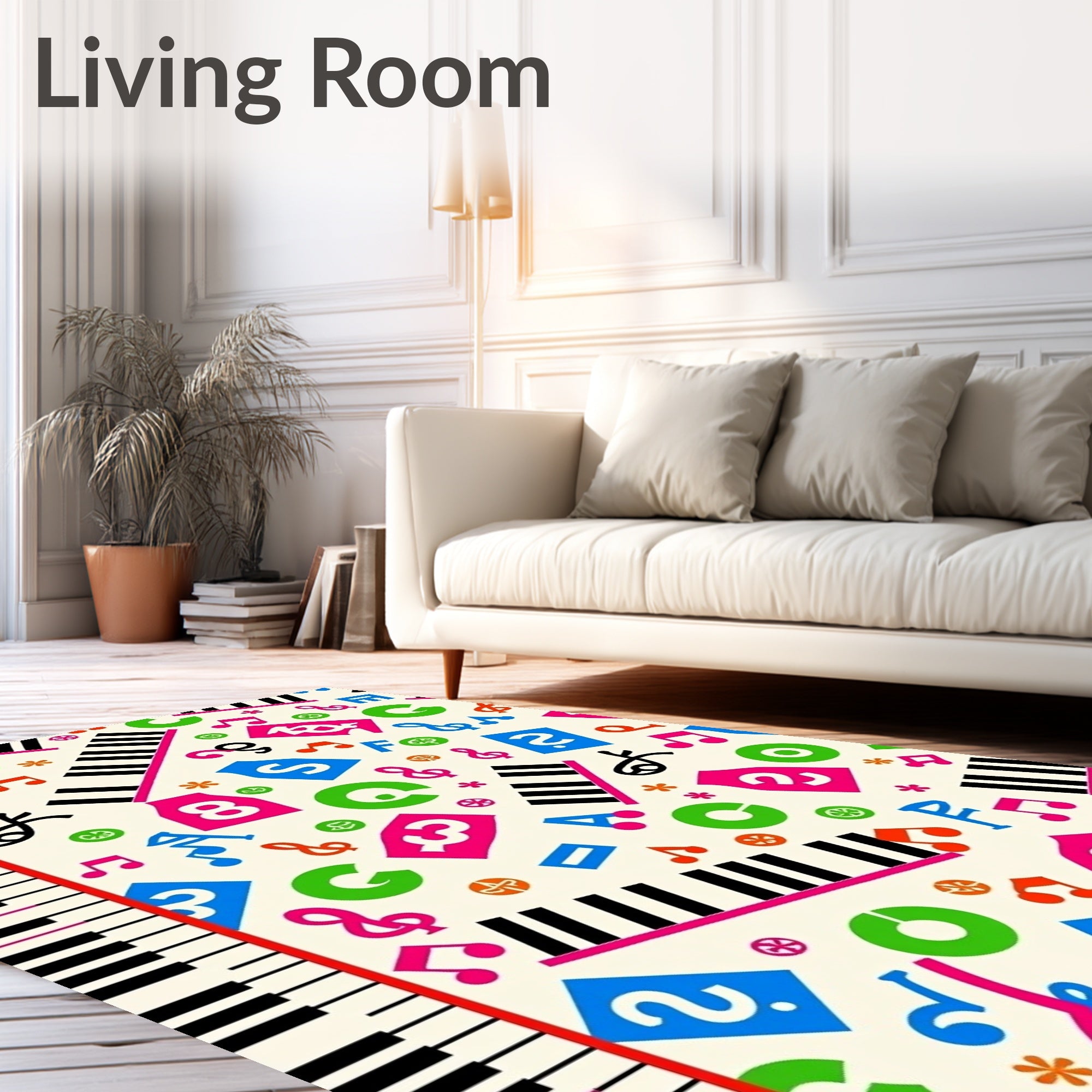 Retro Music Notes Keyboard Collage Rug