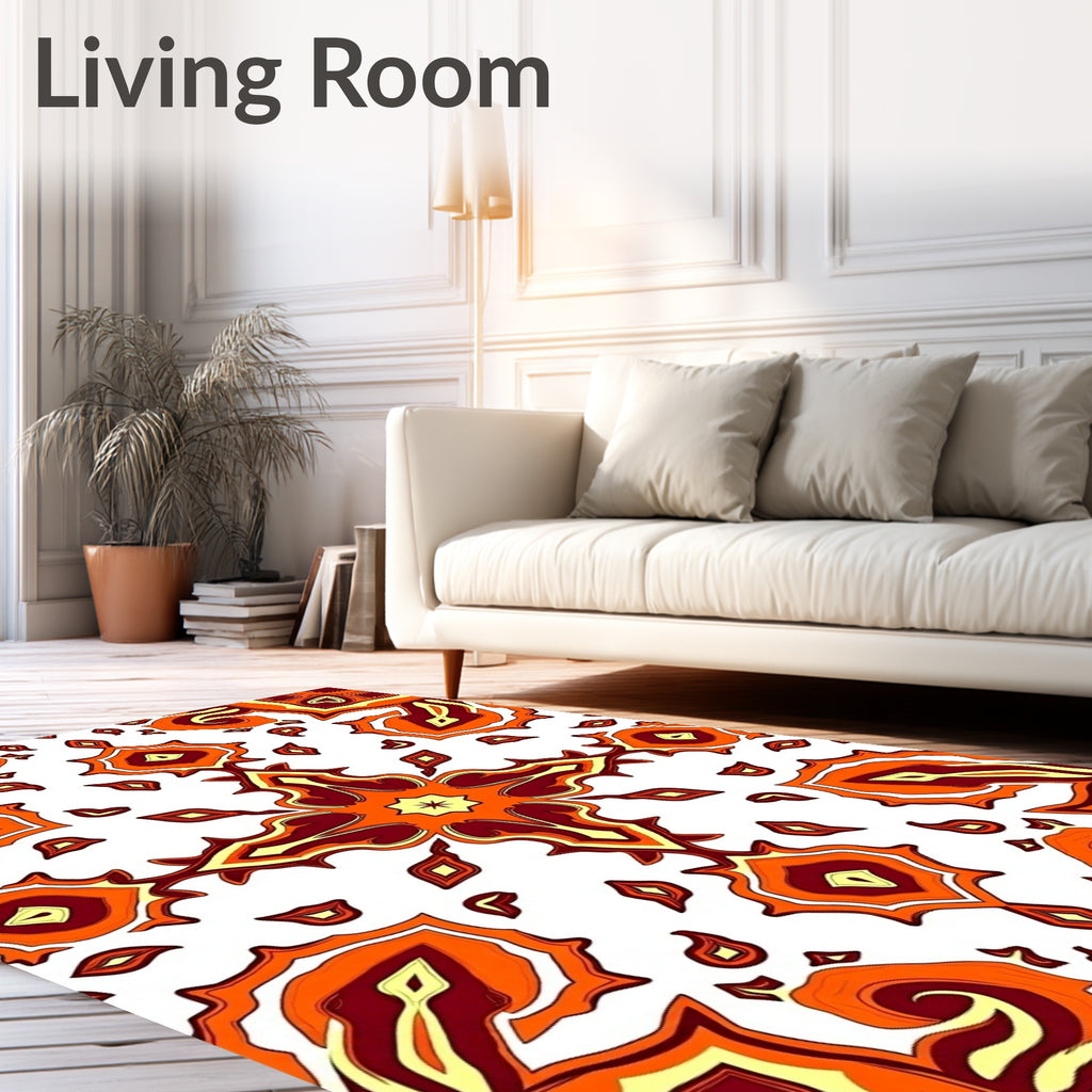 Fiery Orange Jewel Tiled Mandala Rug