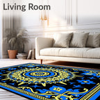 Bold Blue Yellow Sunburst Mandala Rug