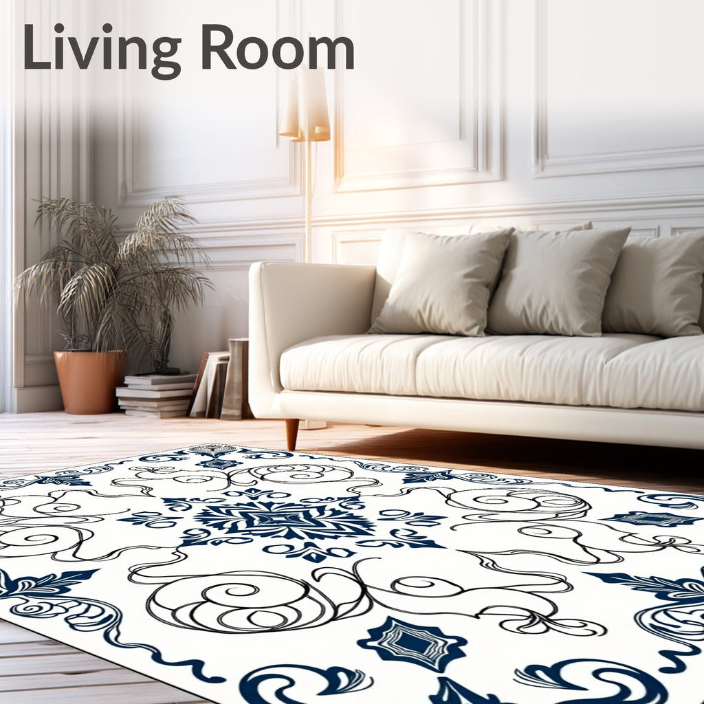 Elegant Navy Swirl Medallion Rug