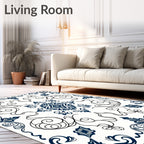 Elegant Navy Swirl Medallion Rug