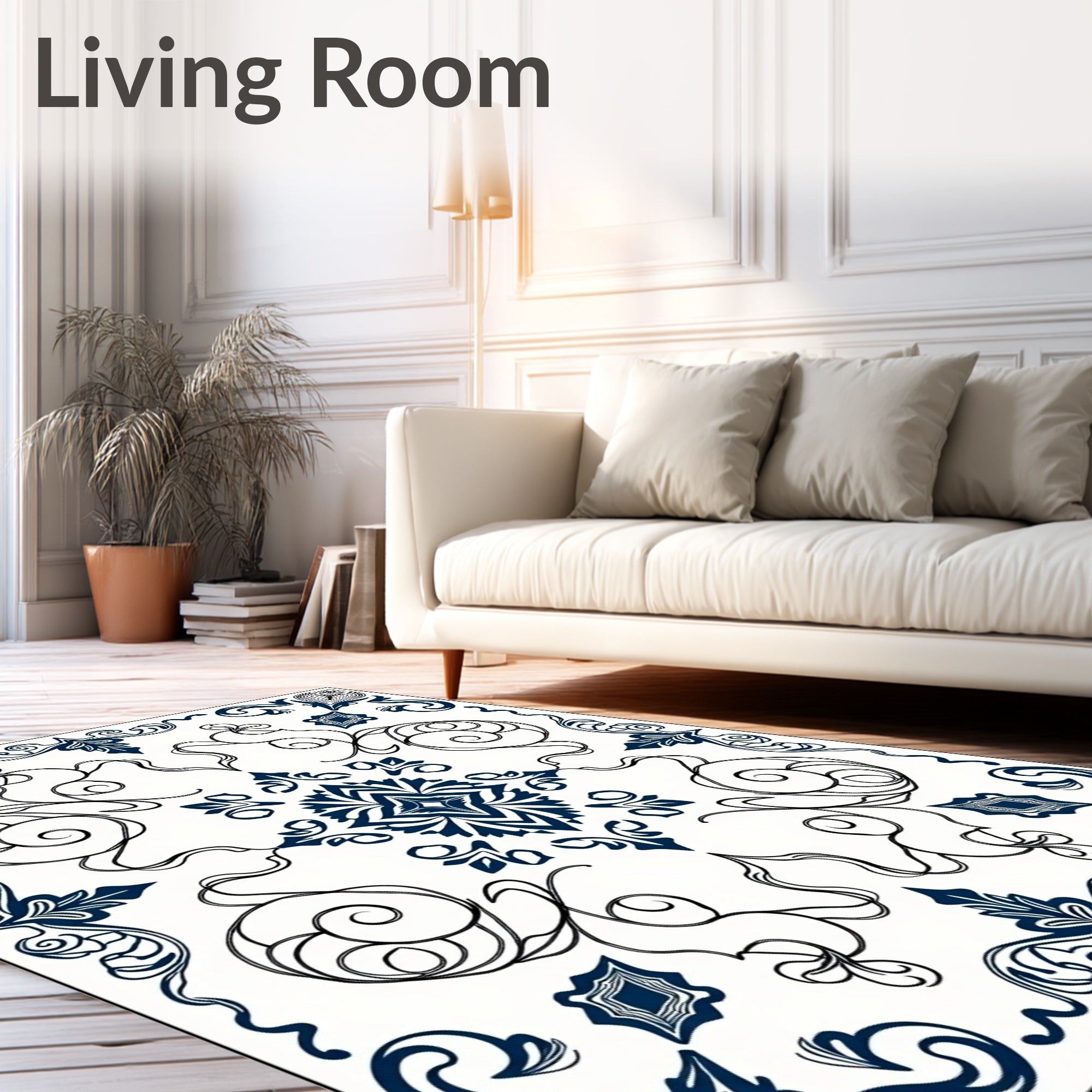 Elegant Navy Swirl Medallion Rug
