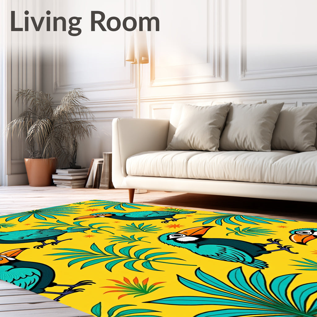 Tropical Toucan Turquoise Foliage Yellow Rug