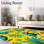 Tropical Toucan Turquoise Foliage Yellow Rug