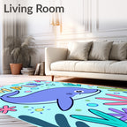 Playful Blue Dolphin Coral Reef Underwater Rug