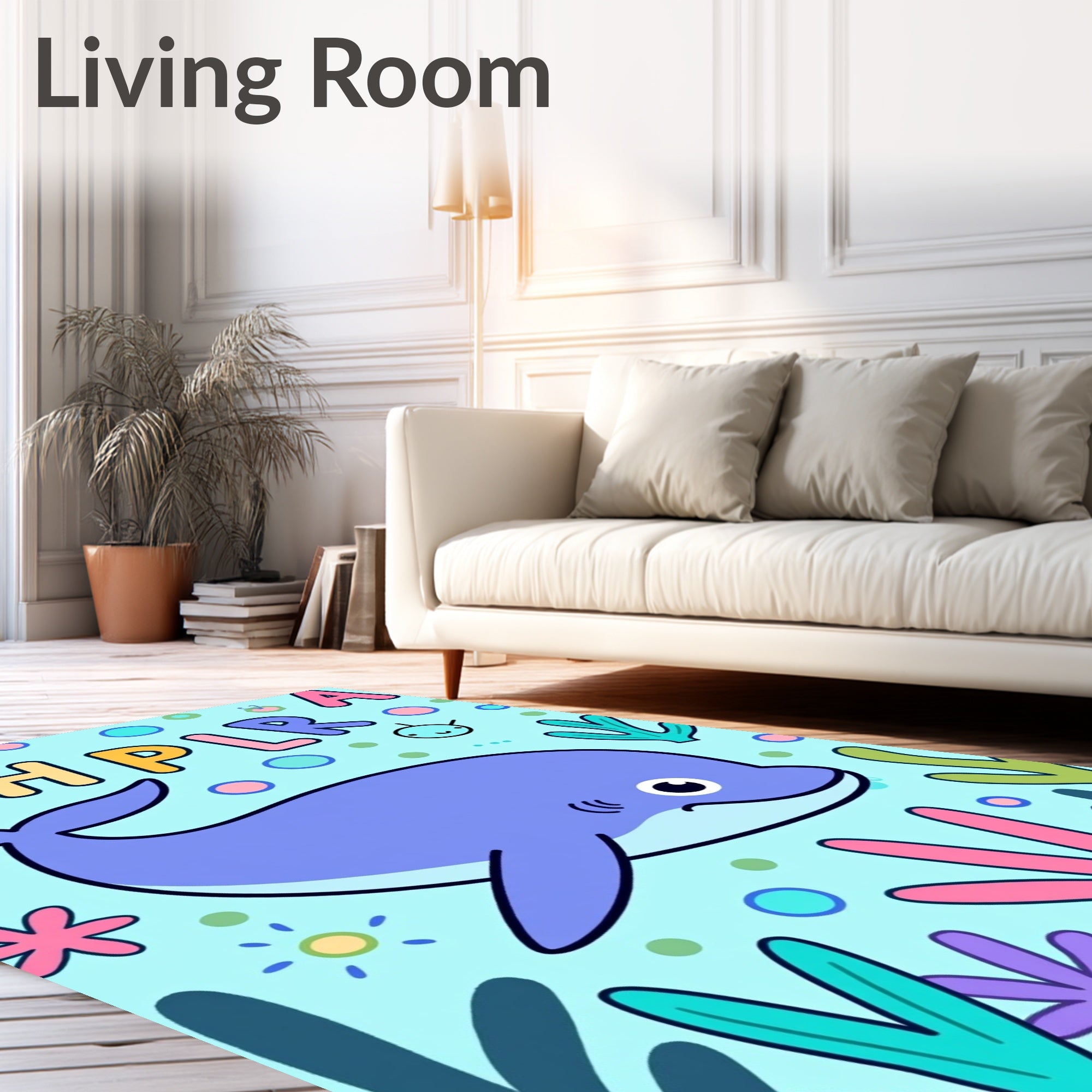 Playful Blue Dolphin Coral Reef Underwater Rug