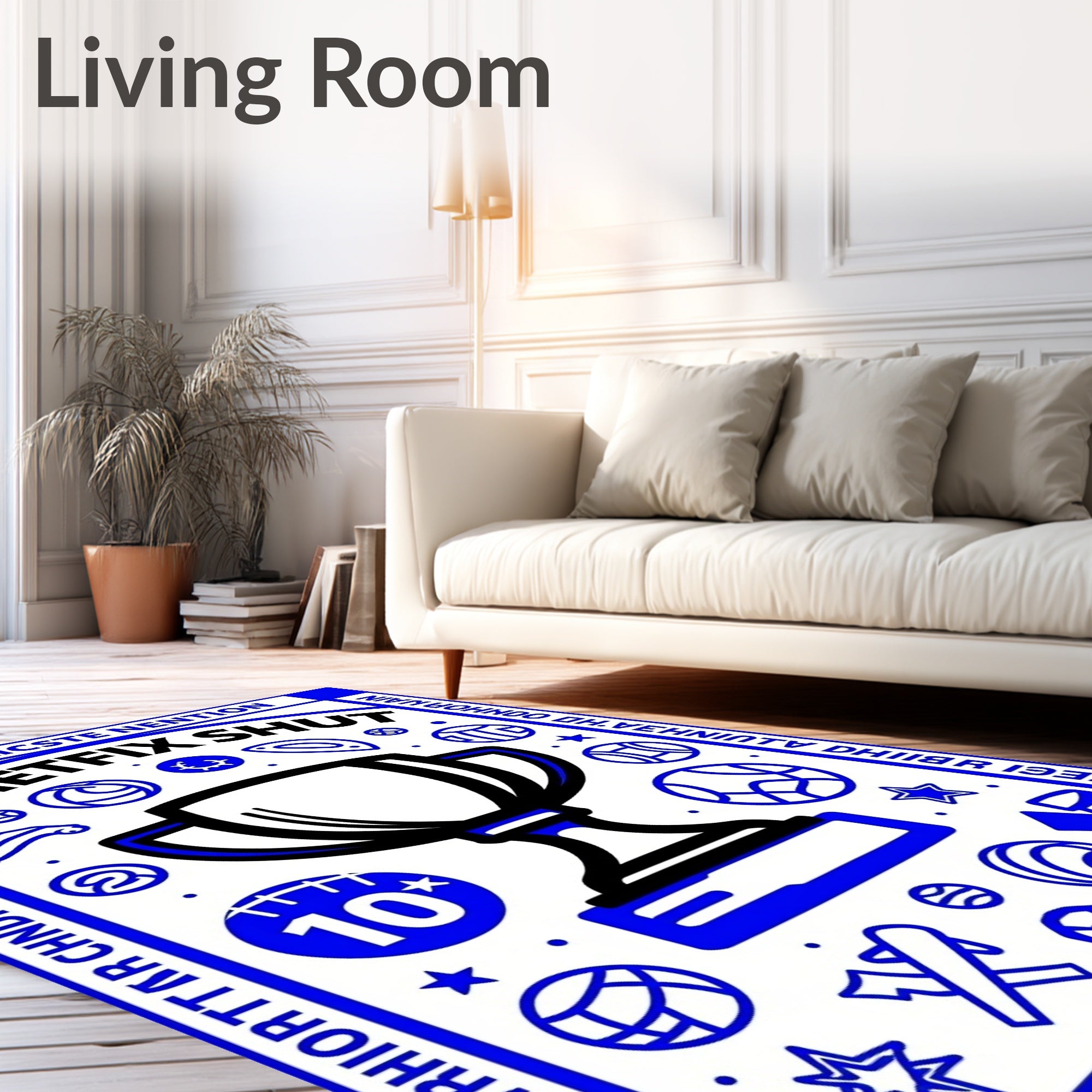Bold Blue Trophy Sports Collage Rug