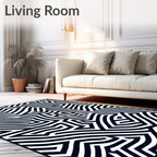 Modern Black White Maze Lines Rug