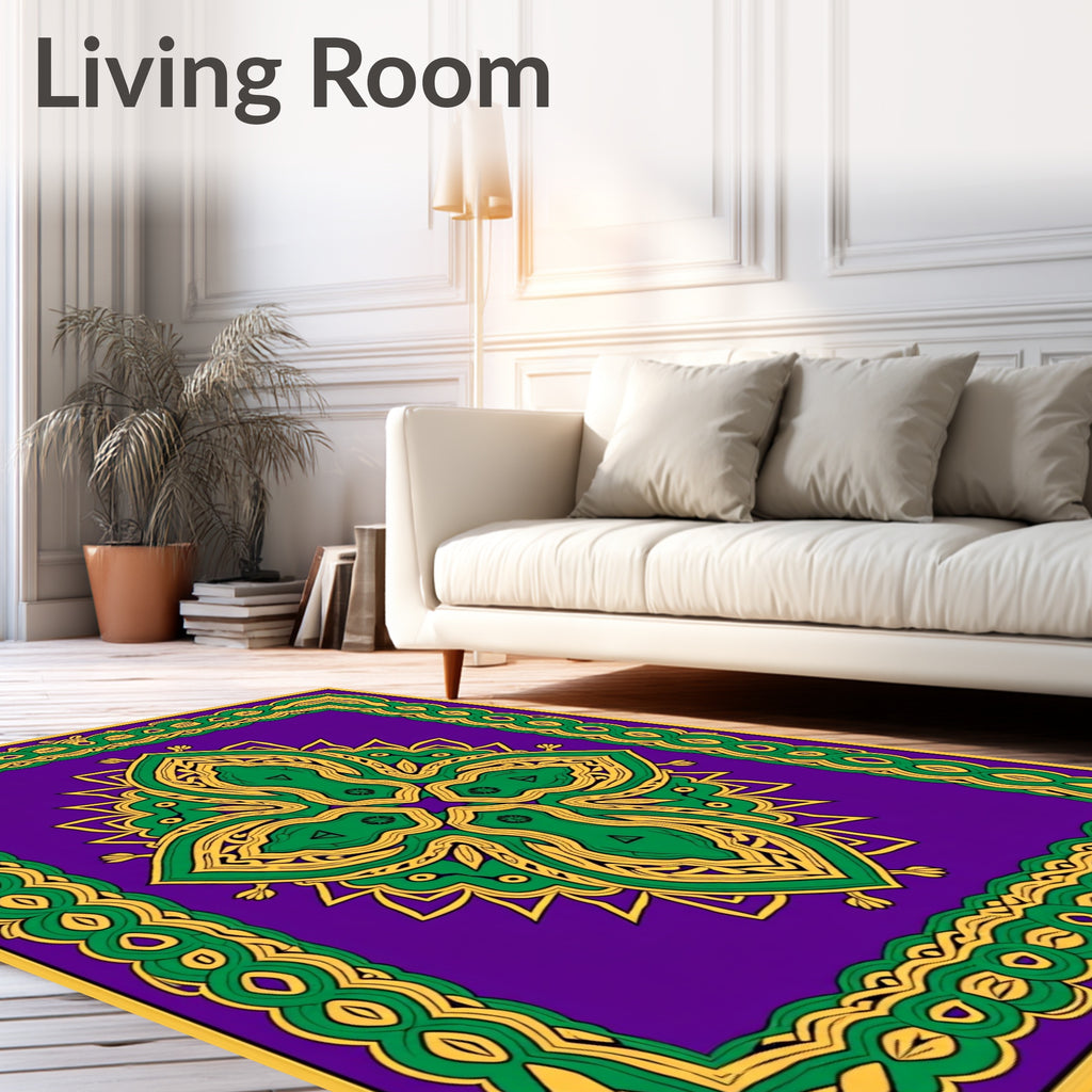 Vibrant Purple Gold Green Medallion Rug