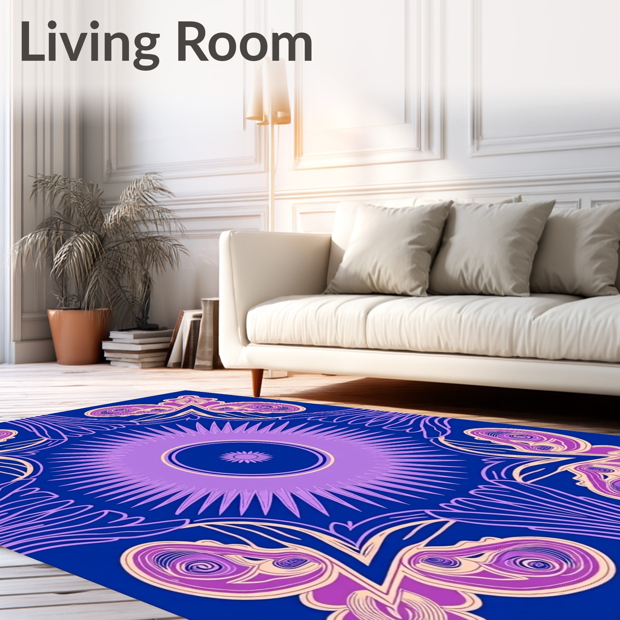 Indigo Violet Abstract Swirl Medallion Rug