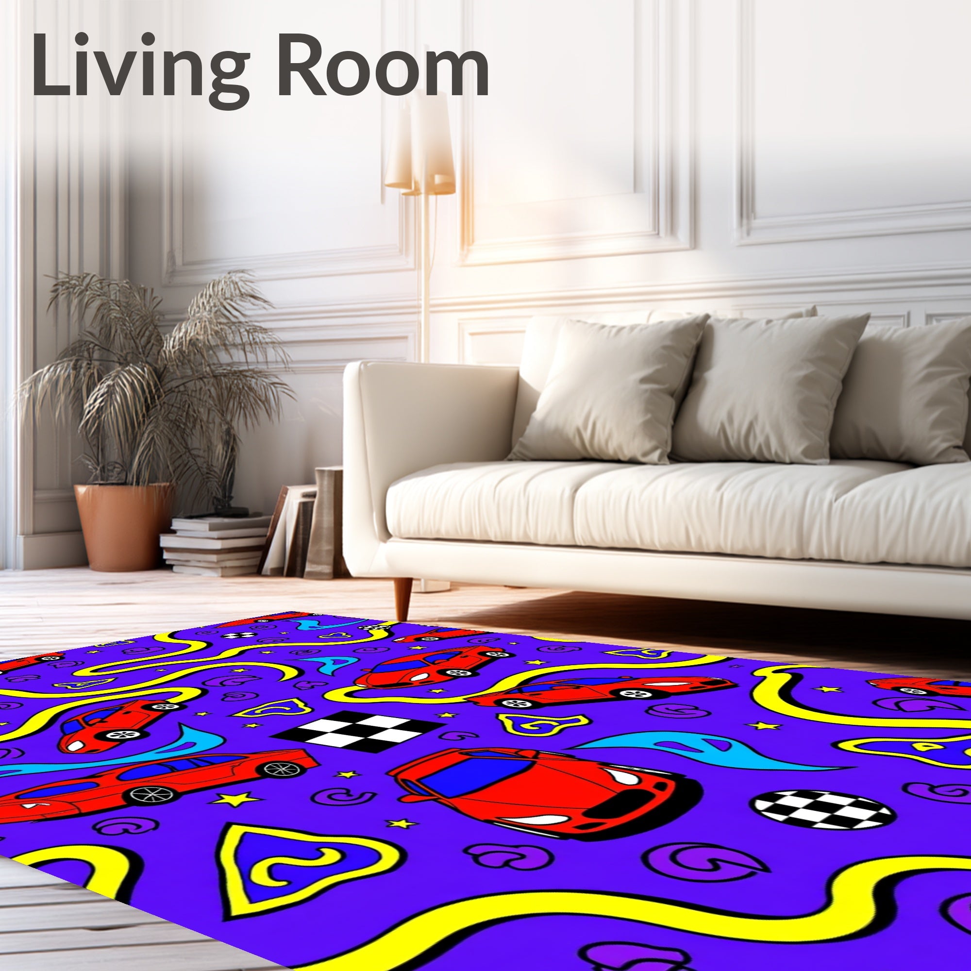 Red Sports Cars Yellow Winding Track Rug