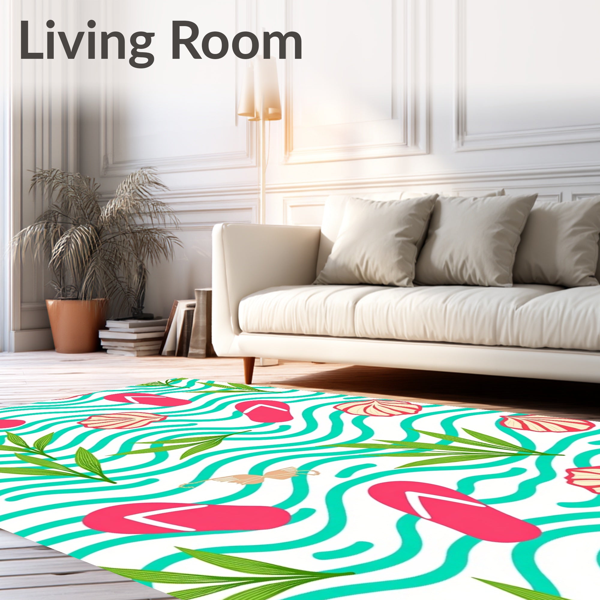 Pink Flip Flop Tropical Seashell Waves Rug