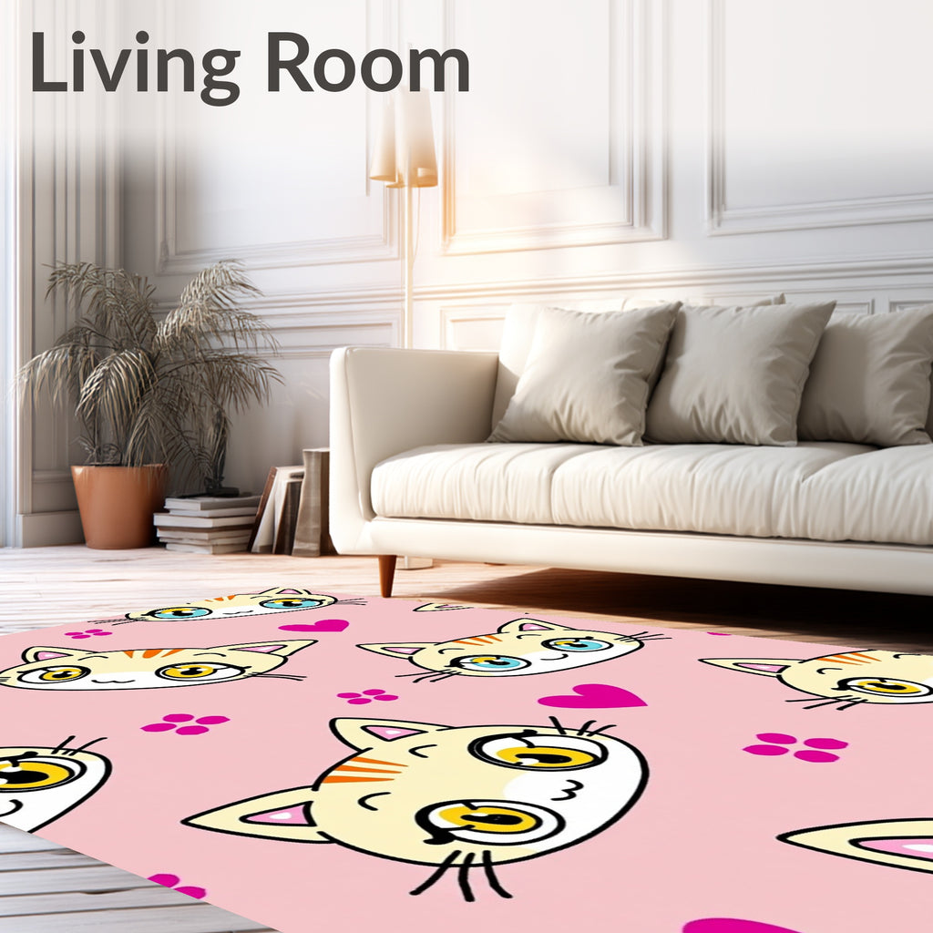 Cute Pink And Yellow Kitty Hearts Rug