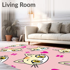 Cute Pink And Yellow Kitty Hearts Rug