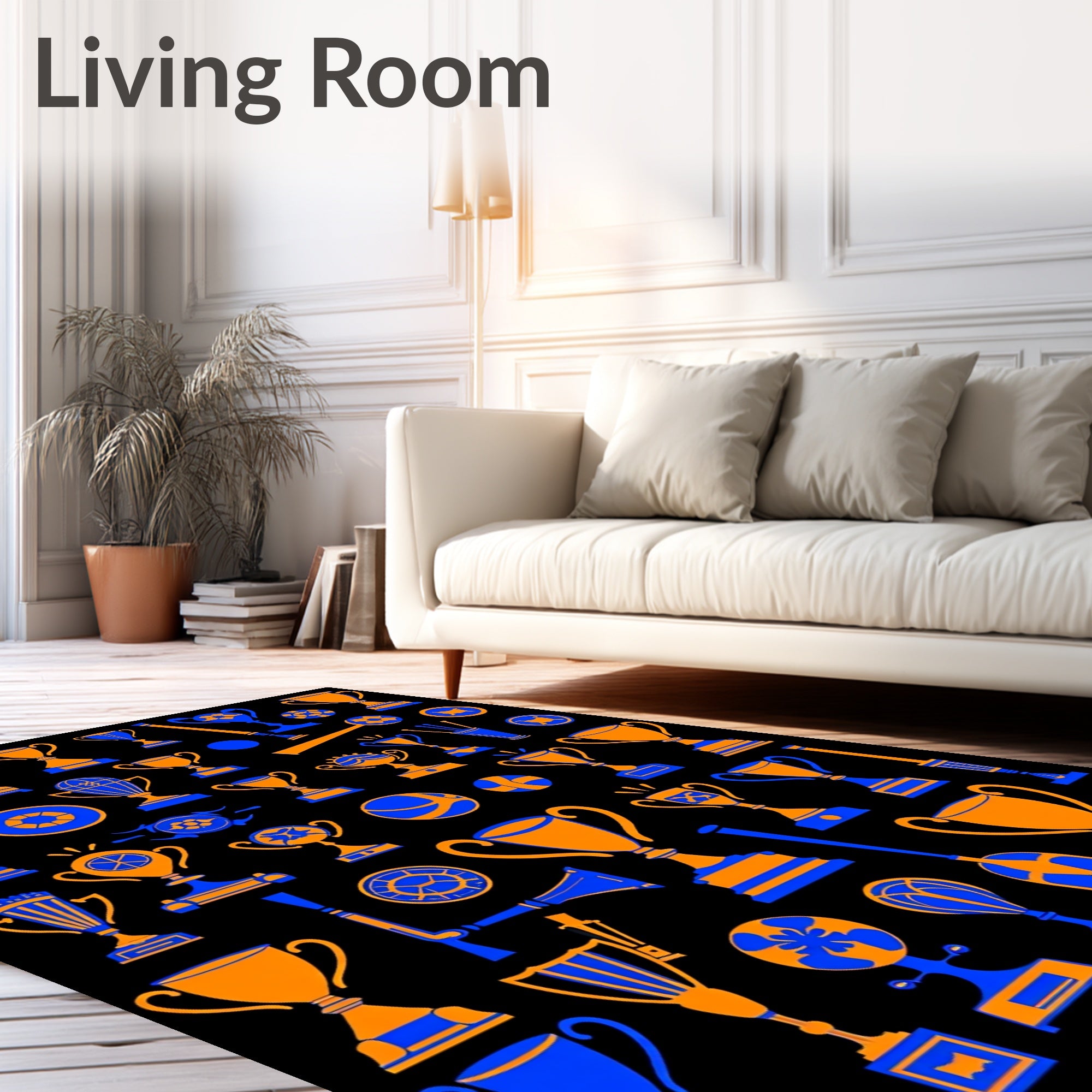 Orange Blue Sports Trophy Collection Rug