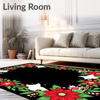 Festive Red Poinsettia Floral Border Rug