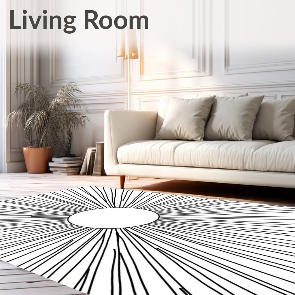 Minimalist Black Sunburst Circle Rug