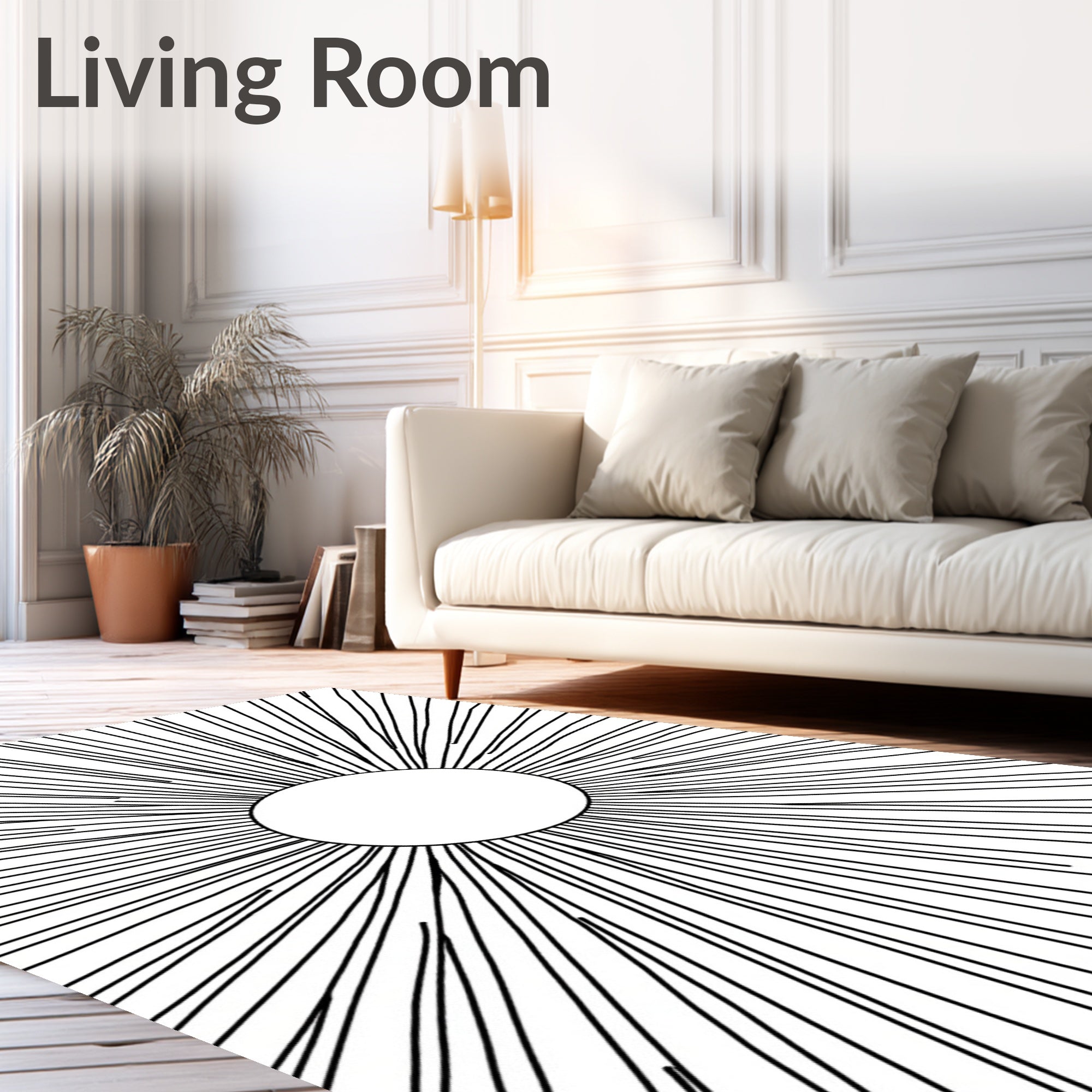 Minimalist Black Sunburst Circle Rug