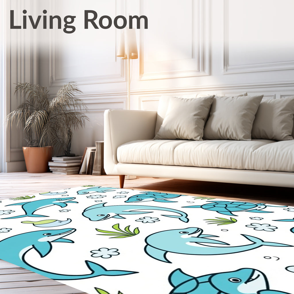Playful Blue Dolphins Underwater Adventure Rug