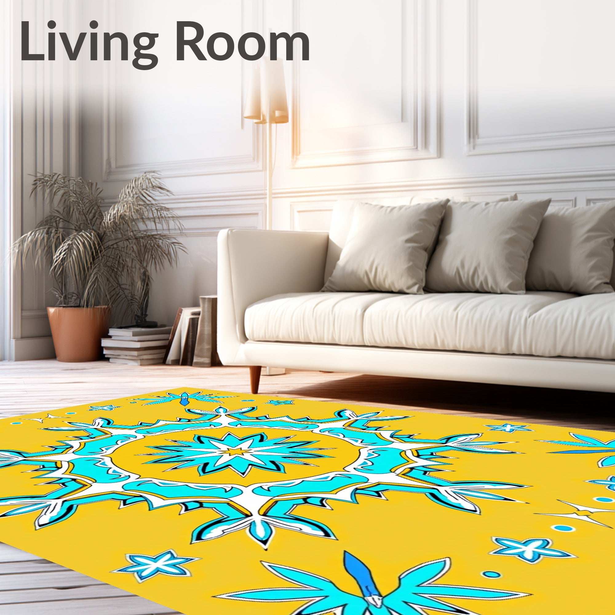 Turquoise Floral Starburst Mandala Rug