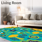 Teal Yellow Bee Hive Garden Tapestry Rug