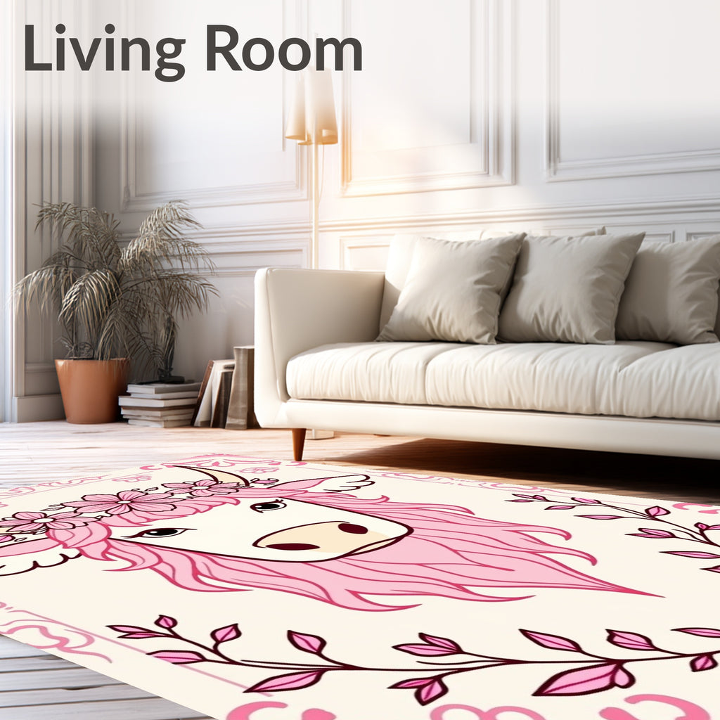 Pink Floral Unicorn Portrait Rug