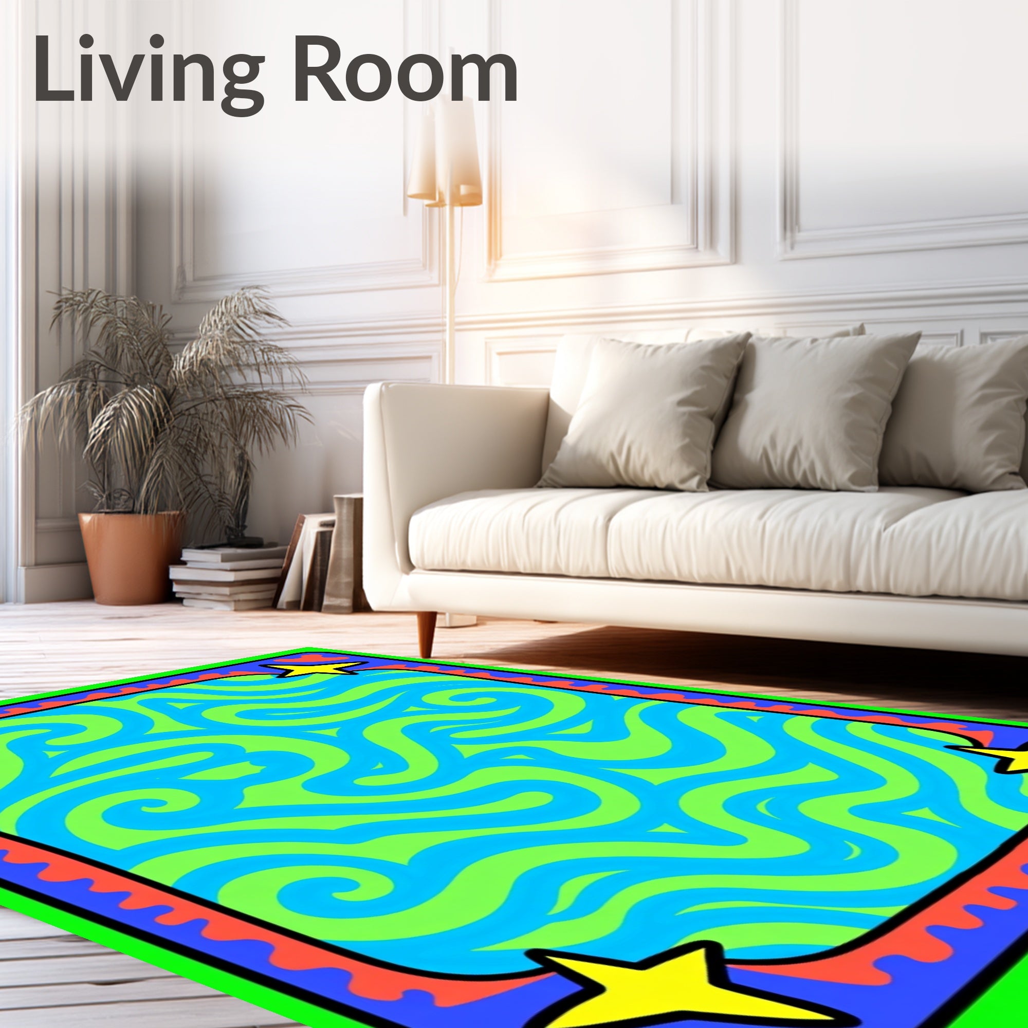 Vibrant Swirl Star Frame Rug