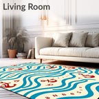 Nautical Red Anchor Wave Design Rug