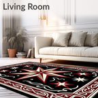 Crimson Black Starburst Geometric Border Rug