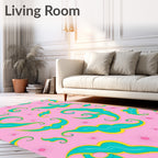 Teal Swirls On Pink Starburst Background Rug