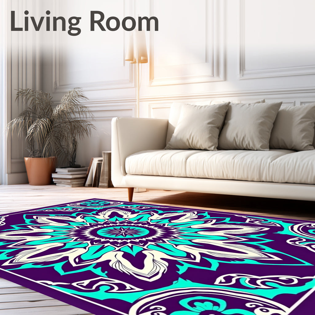 Vibrant Purple Teal Floral Medallion Rug