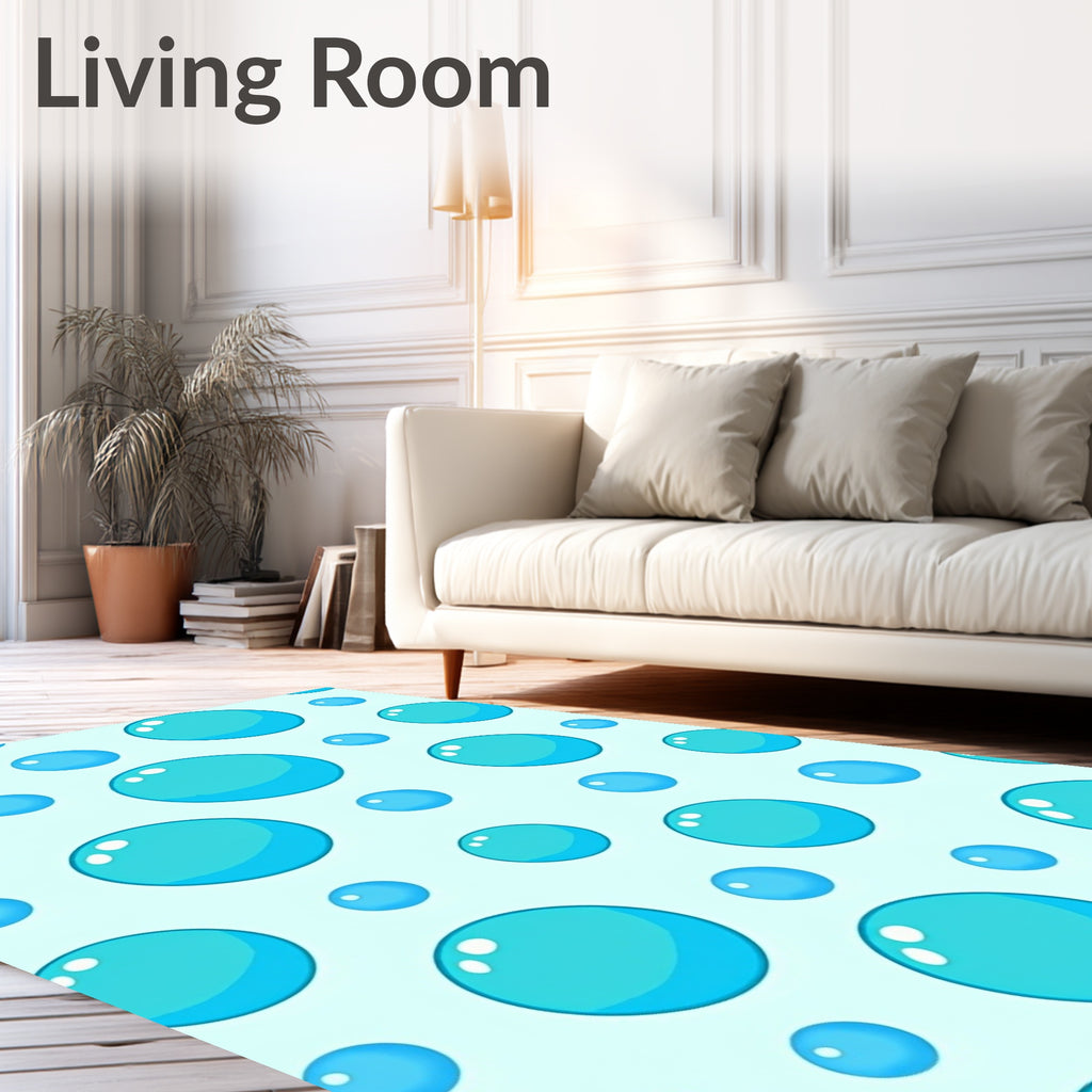 Aqua Blue Floating Bubbles Rug