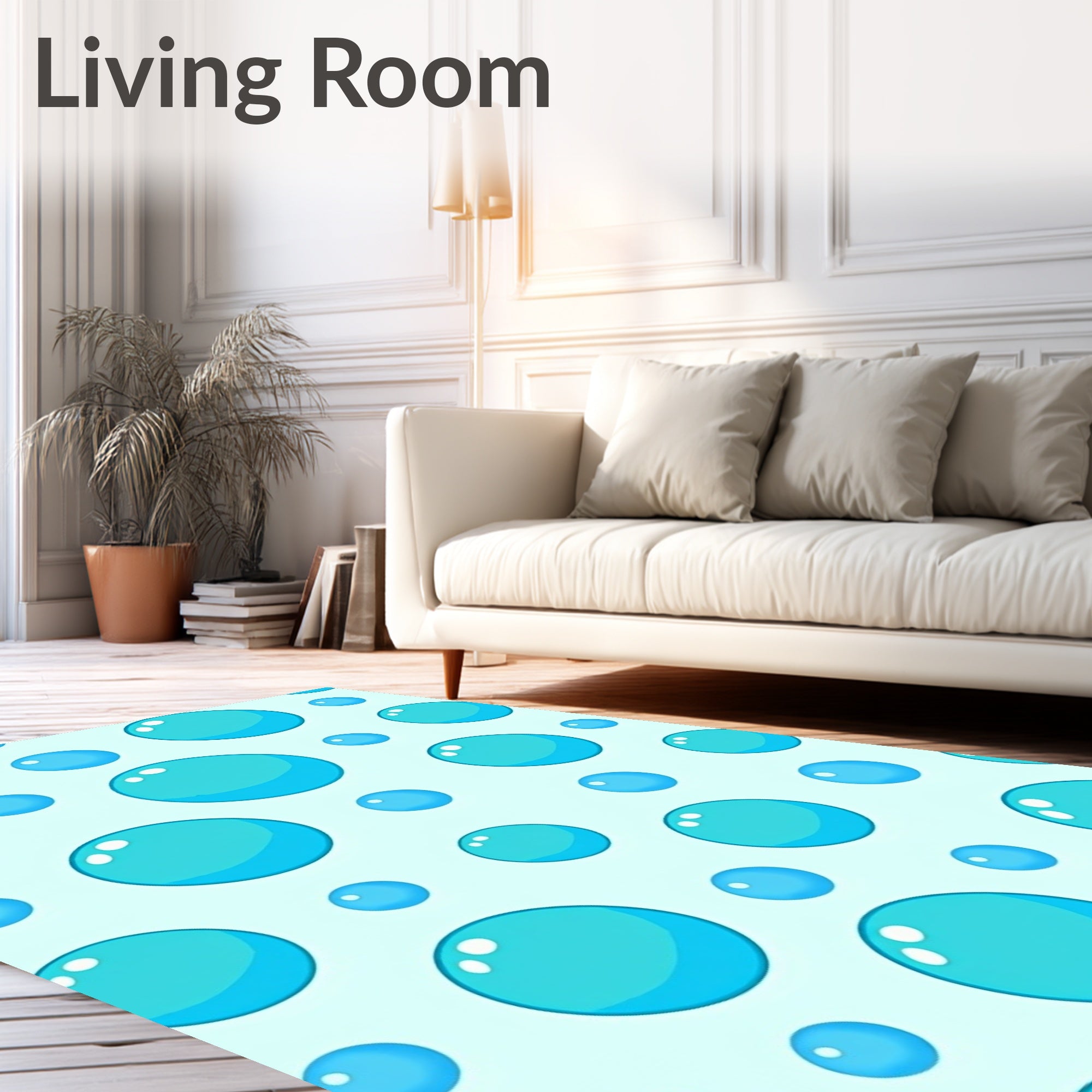 Aqua Blue Floating Bubbles Rug