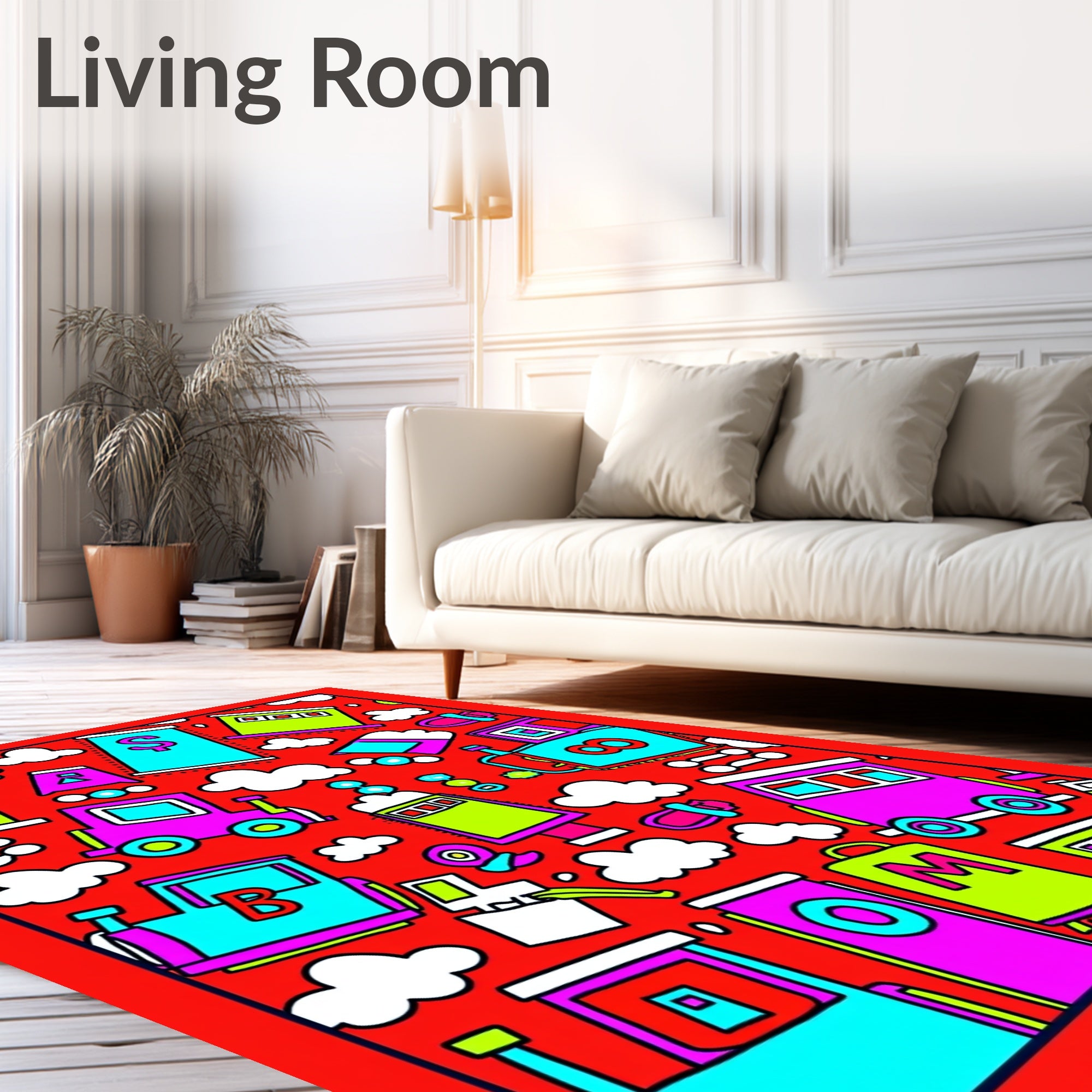 Whimsical Red Train Cartoon Collection Rug