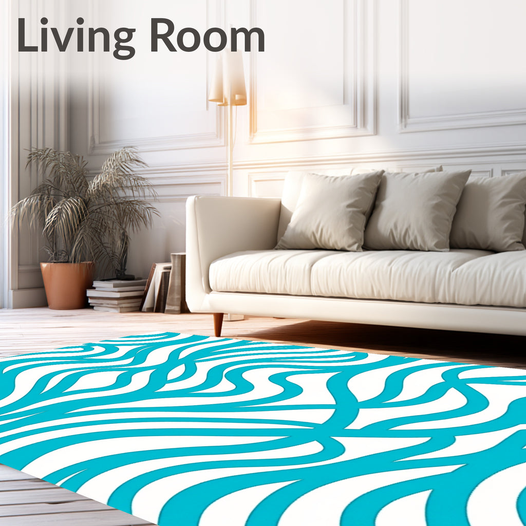 Turquoise Abstract Wavy Lines Rug