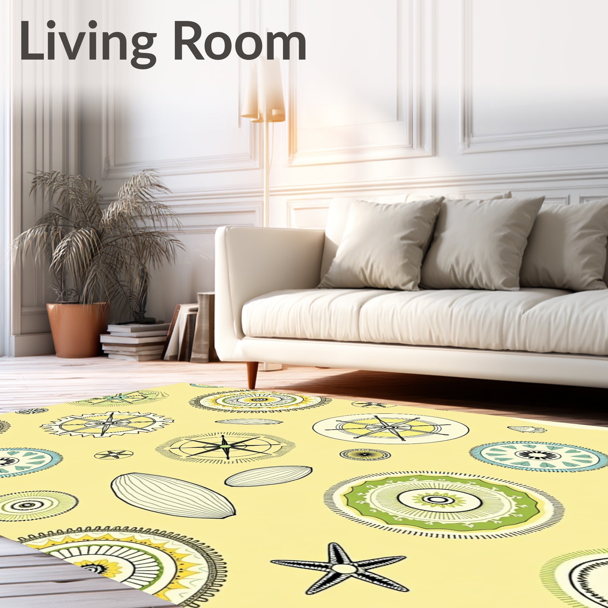 Yellow Nautical Compass Medallion Rug
