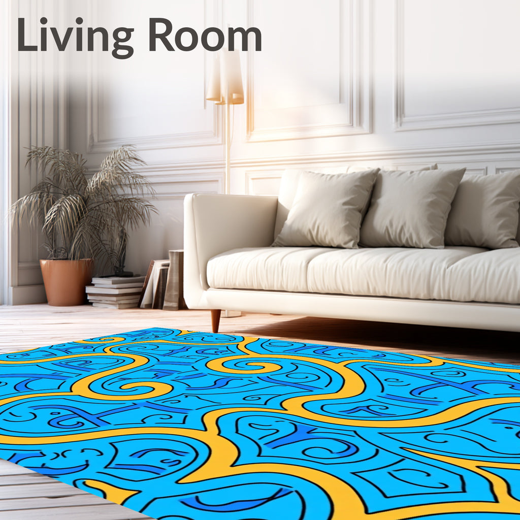 Bright Blue Yellow Abstract Swirl Rug
