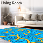 Bright Blue Yellow Abstract Swirl Rug